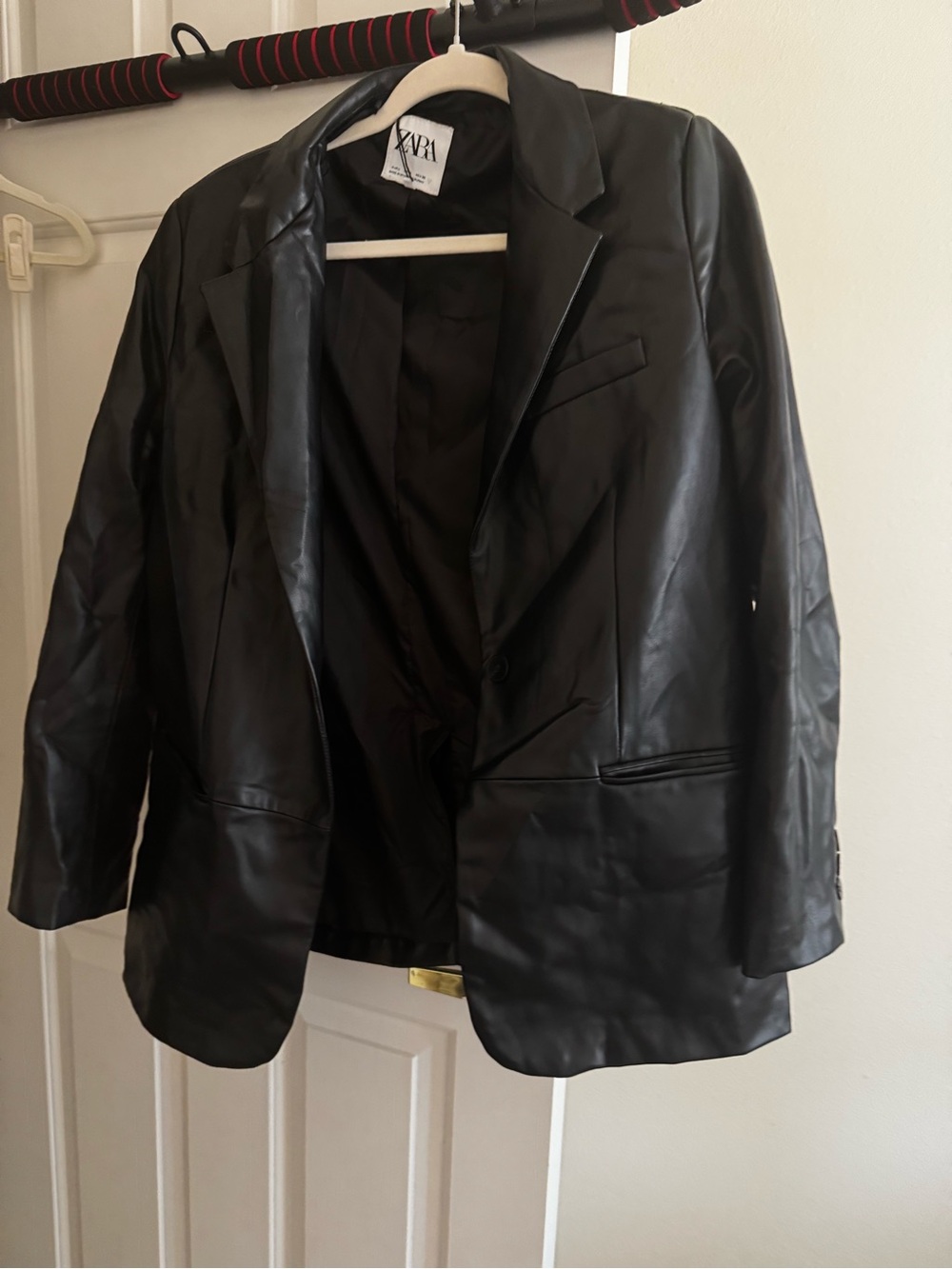 Zara Black Faux Leather Blazer